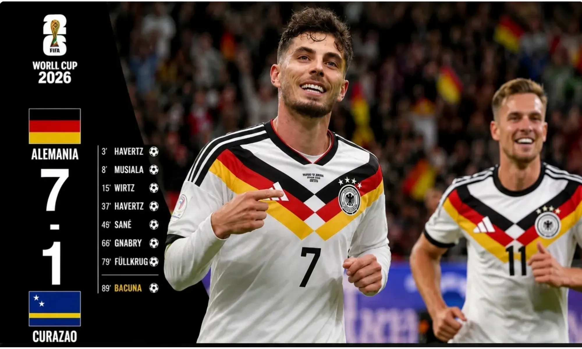 Alemania aplasta 7-1 a Curazao, doblete de Havertz en el debut del Mundial 2026
