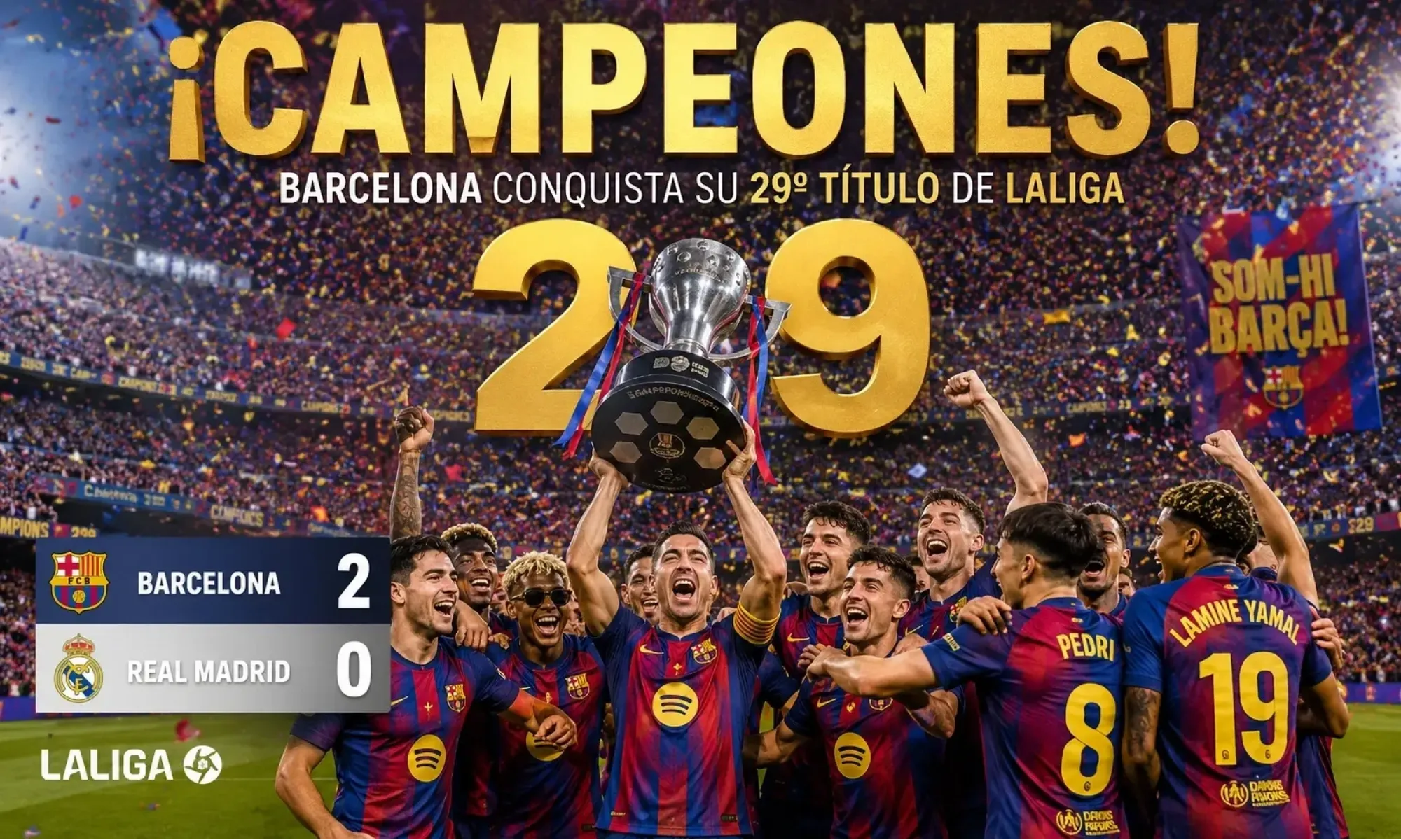 Barcelona vence 2-0 al Real Madrid ： conquista su 29º título de LaLiga