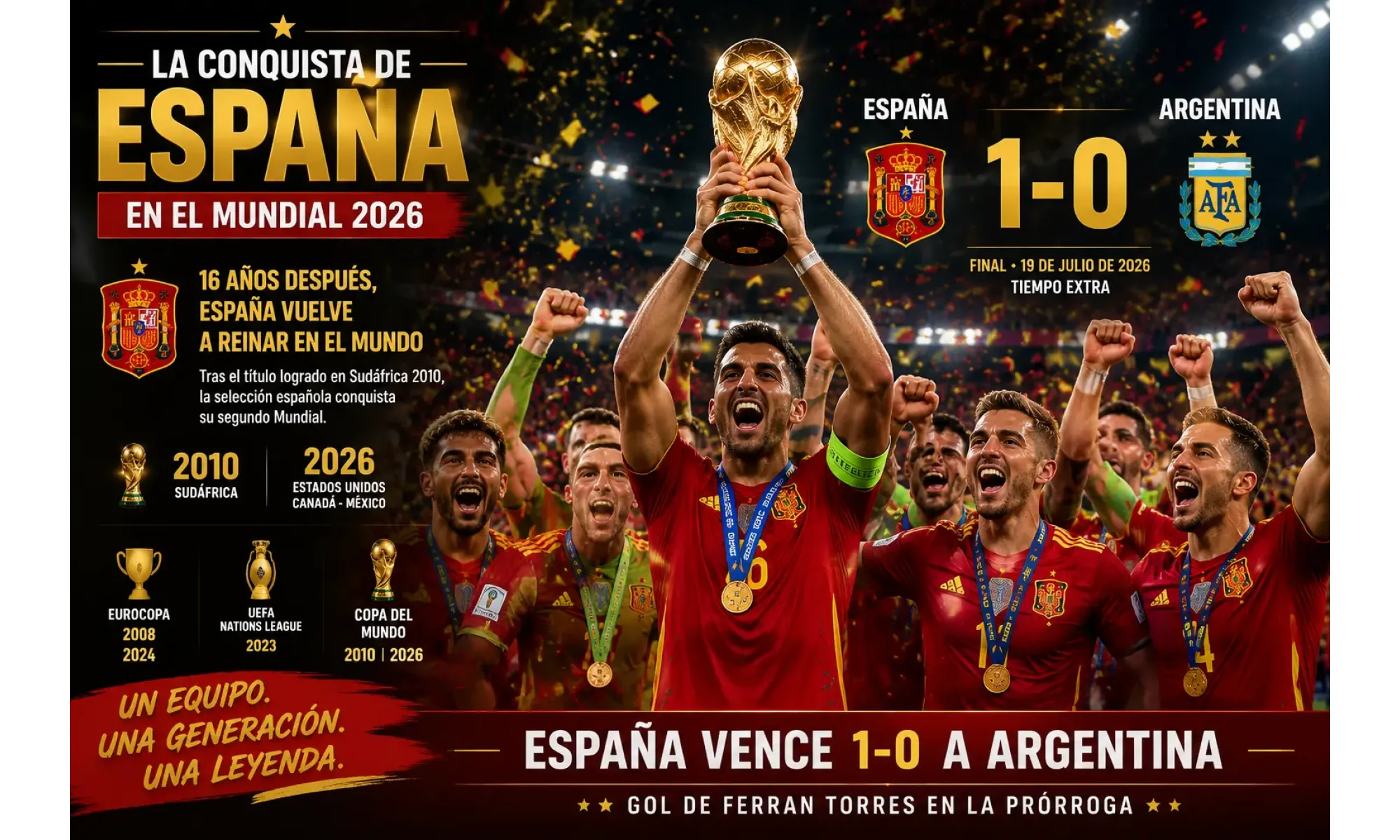 ¡Gol de Ferran Torres en la prórroga! España vence 1-0 a Argentina y conquista el Mundial 16 años después