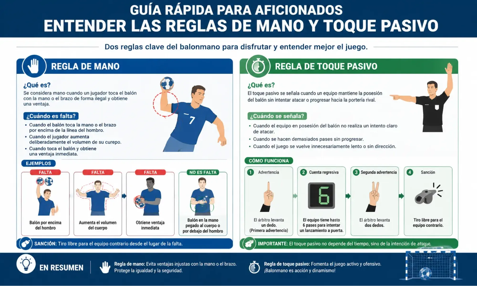 Guía rápida para aficionados: entender las reglas del mano y el toque pasivo
