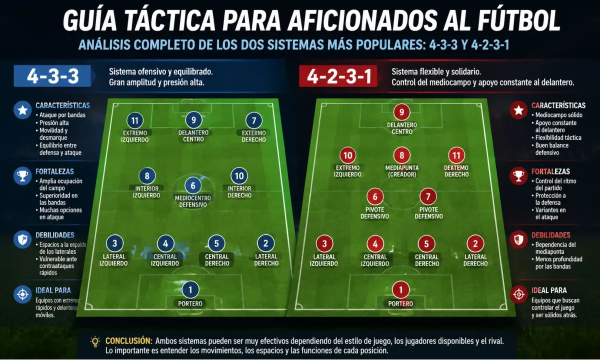 Guía táctica para aficionados al fútbol: análisis completo de los dos sistemas más populares, 4-3-3 y 4-2-3-1