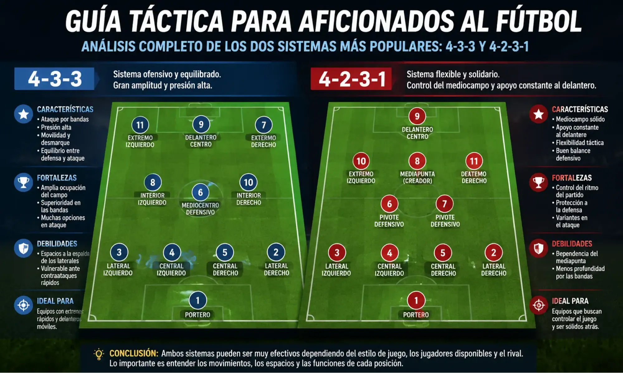Guía táctica para aficionados al fútbol: análisis completo de los dos sistemas más populares, 4-3-3 y 4-2-3-1