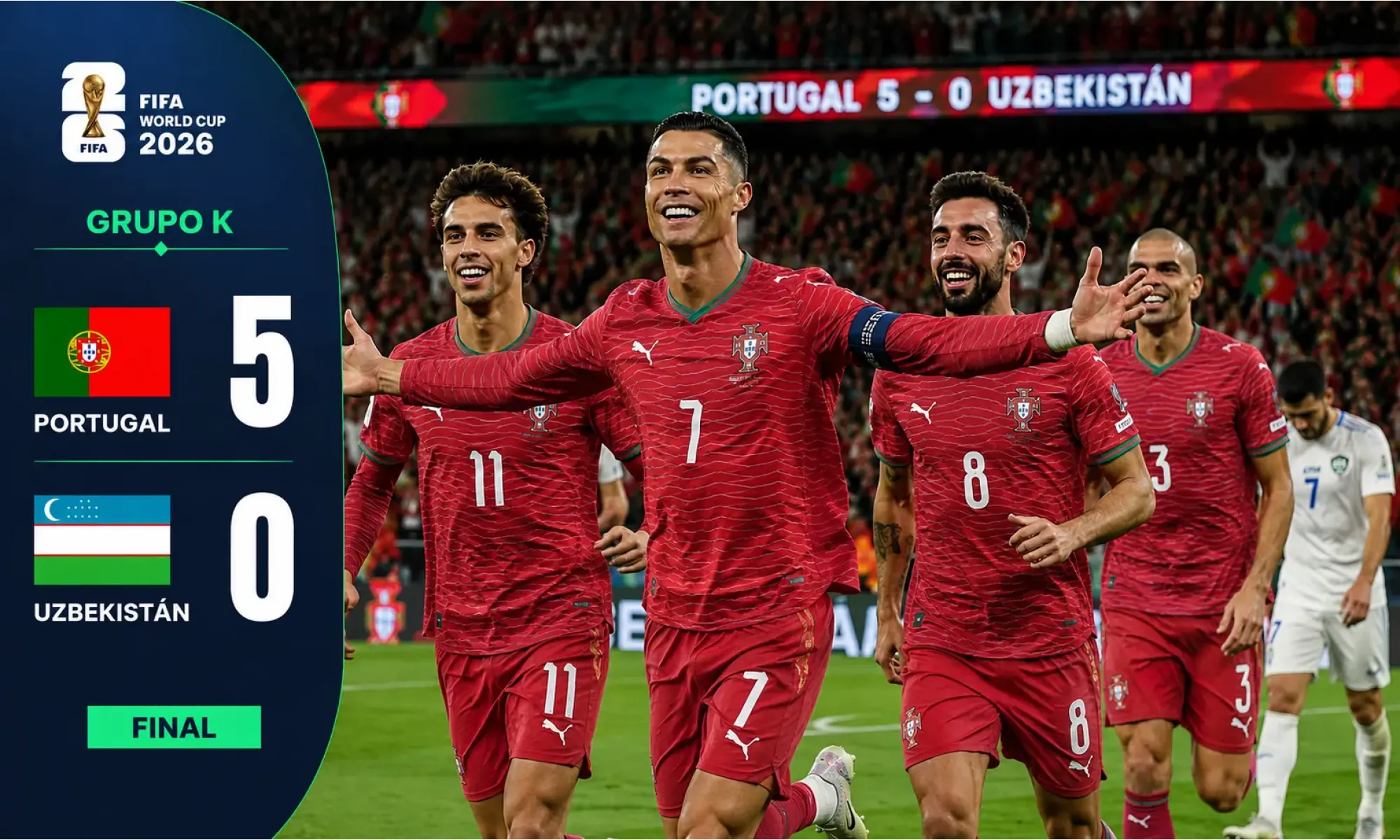 ¡Partido legendario de Cristiano Ronaldo a los 41! Con doblete, récord en seis Mundiales, Portugal golea 5-0 a Uzbekistán