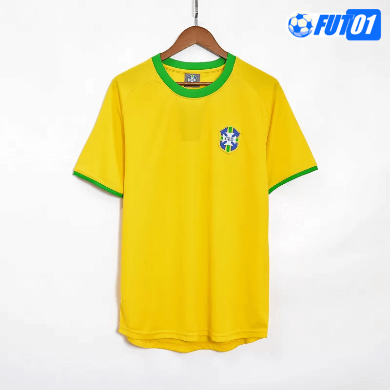 Camiseta Retro Brasil Home 1970 Amarillo
