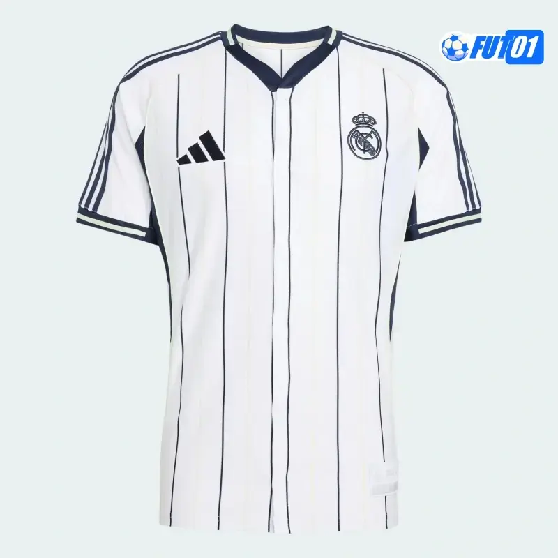 Camiseta Futbol Real Madrid 2025/26 Baseball Shirt Blanco/Azul Marino