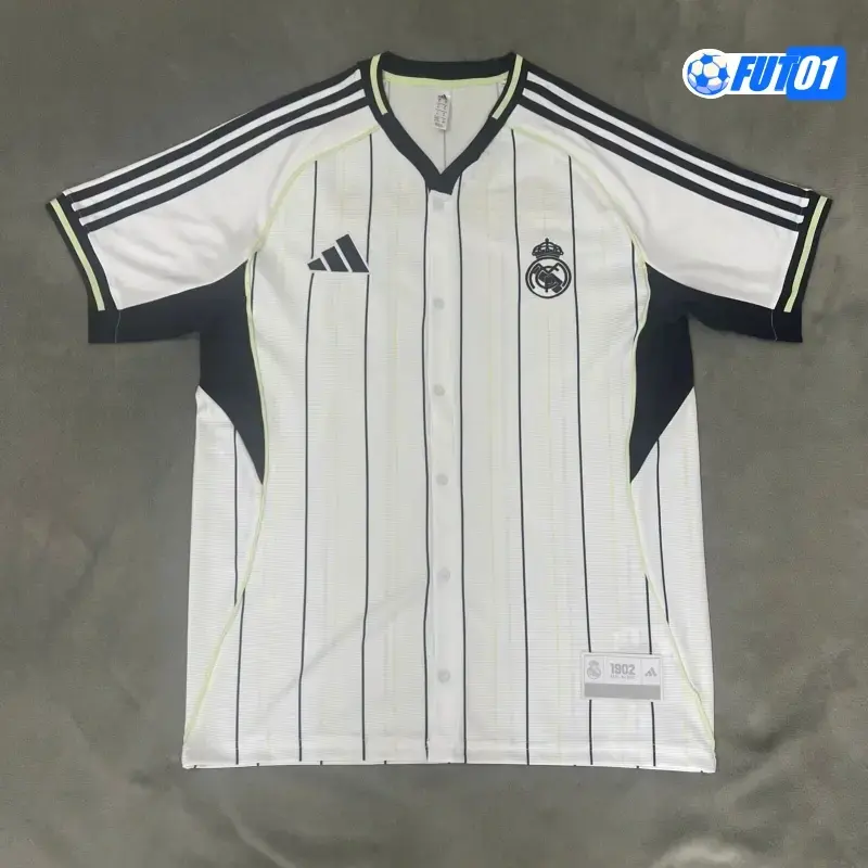 Camiseta Futbol Real Madrid 2025/26 Baseball Shirt Blanco/Azul Marino