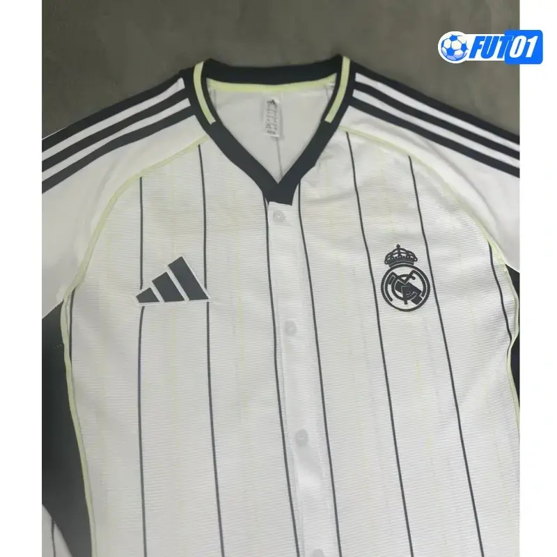 Camiseta Futbol Real Madrid 2025/26 Baseball Shirt Blanco/Azul Marino