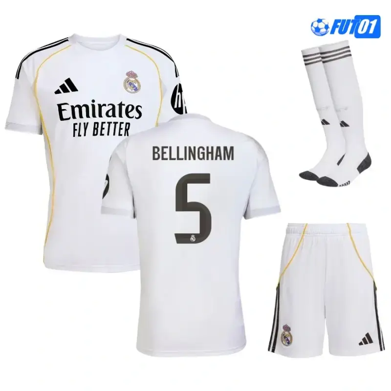 Camiseta Replica BELLINGHAM 5 Real Madrid Home Primera Equipación 2025/26(Camiseta + Pantalón Corto)