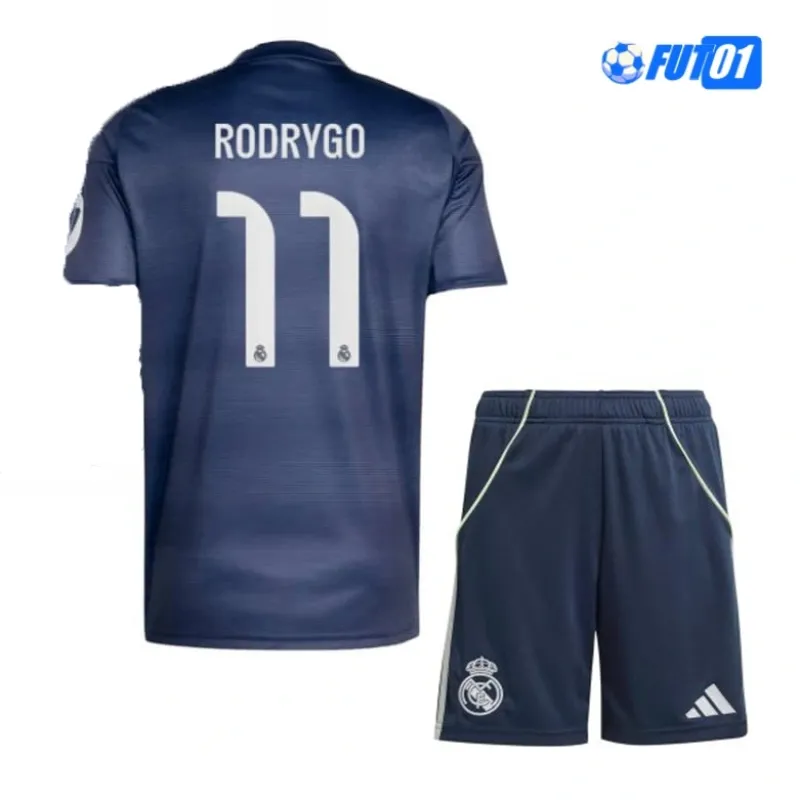 Camiseta Barata RODRYGO 11 Real Madrid Segunda Equipación 2025/26 Niño