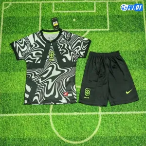 Camiseta de Portero Brasil Hollywood Mundial 2026 Negro/Blanco Niño