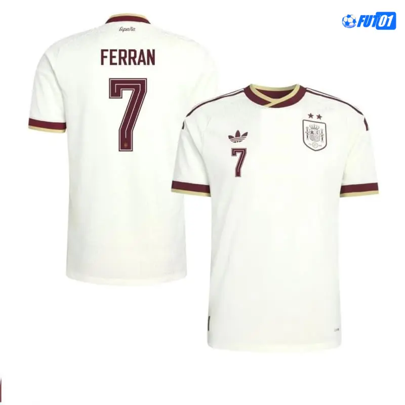 Camiseta Ferran 7 España Away Mundial 2026 Blanco 2 Estrellas