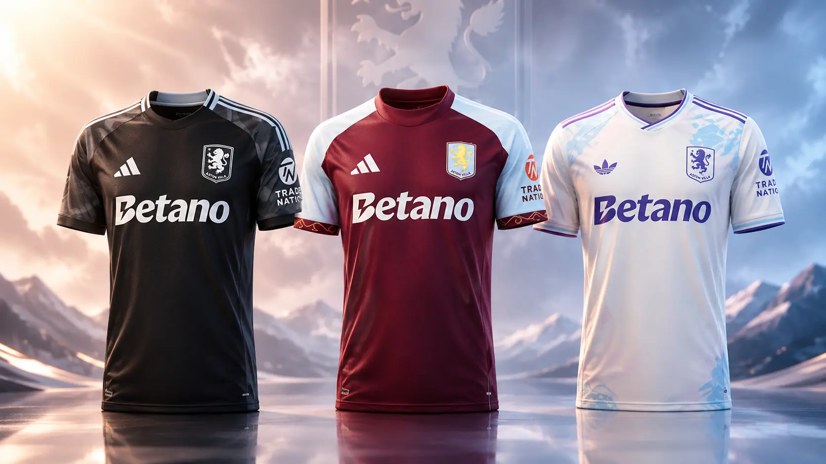 Las tres camisetas del Aston Villa para la temporada 2025/26.