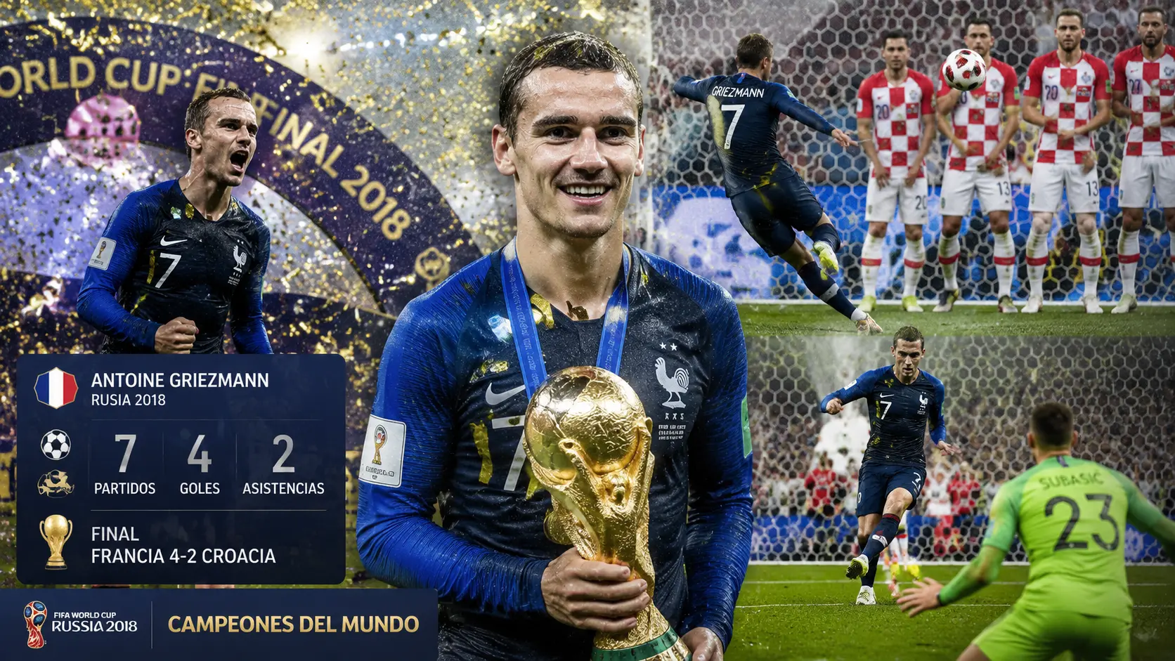 El jugador del Atlético de Madrid Griezmann disputó 7 partidos en el Mundial de Rusia 2018.