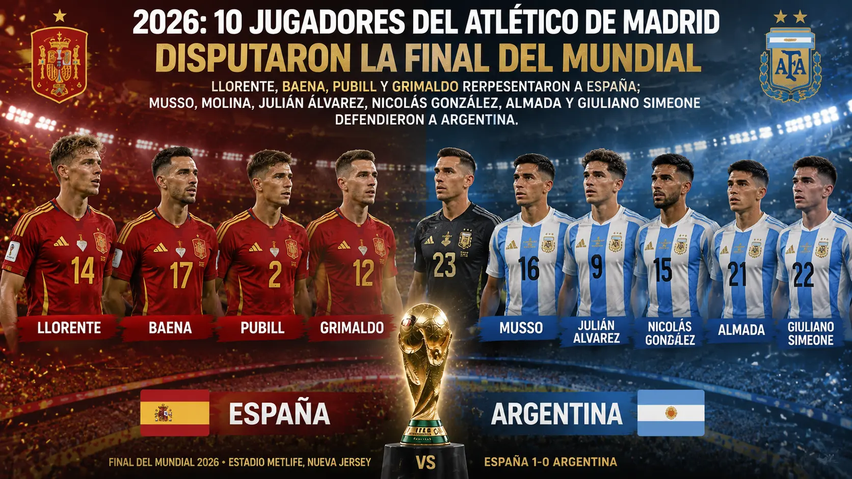 Diez jugadores del Atlético de Madrid disputaron la final del Mundial 2026.