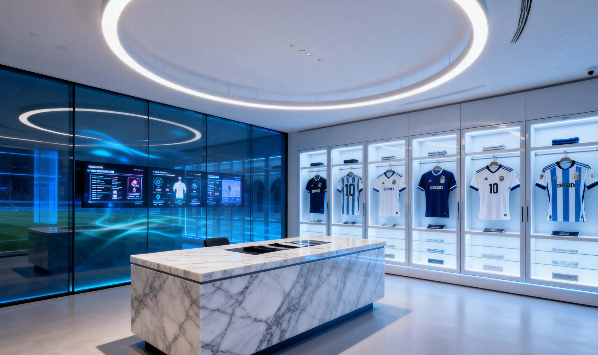 Concept store de alta gama para camisetas de fútbol, sala de personalización privada a las 4 am