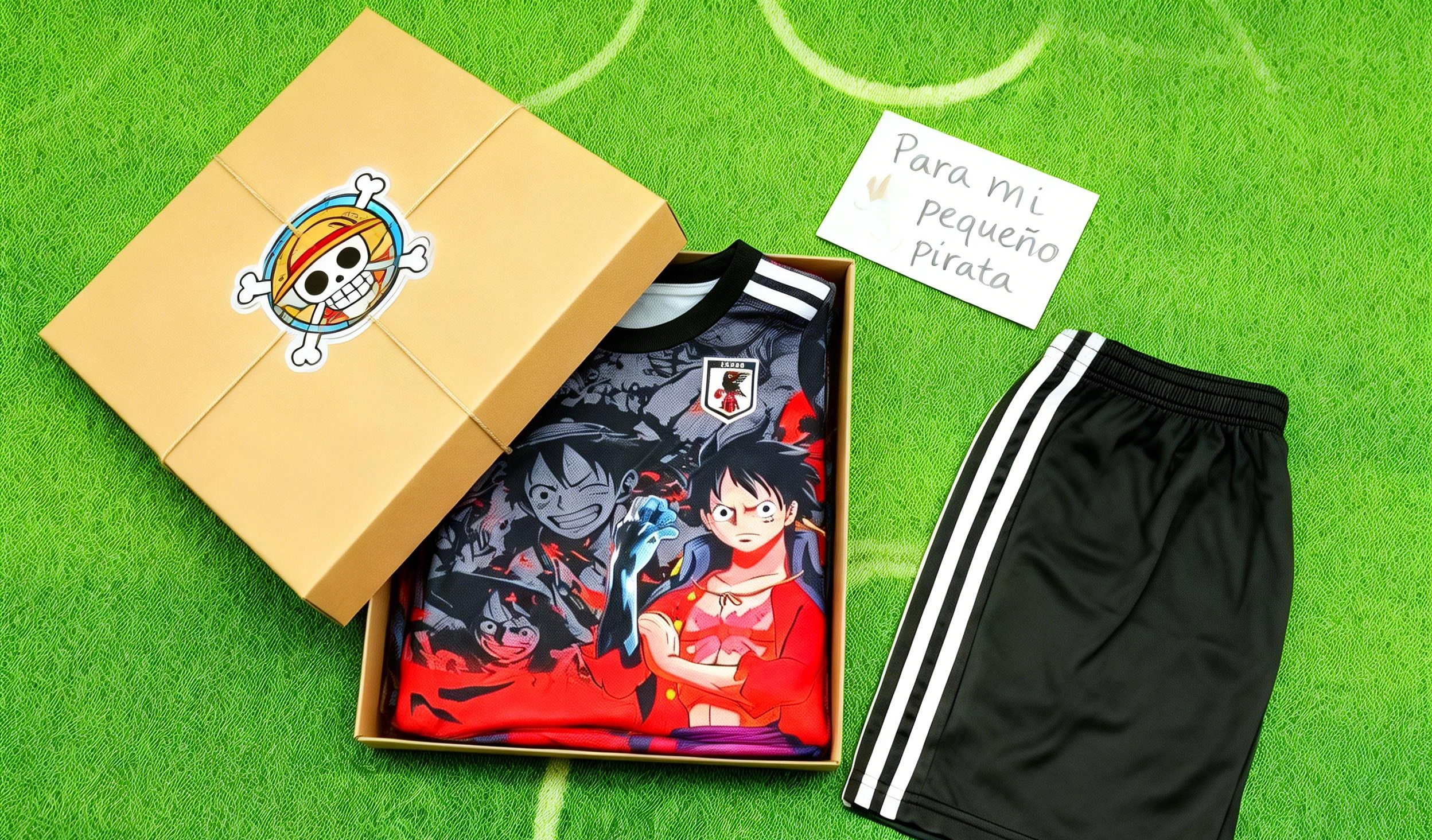 Camiseta doblada cuidadosamente dentro de una elegante caja de regalo, presentación ideal para obsequiar a cualquier fan