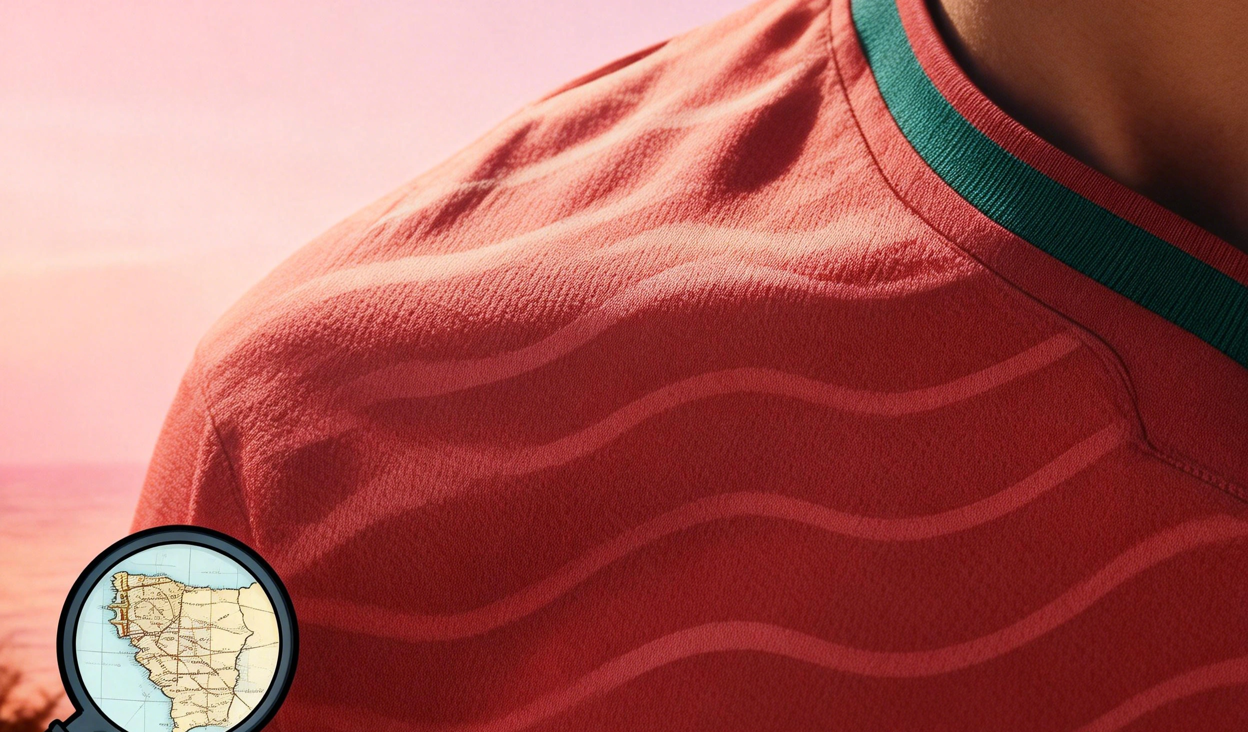 Detalle de textura de la camiseta Portugal 2026 - patrón de ondas del Océano Atlántico