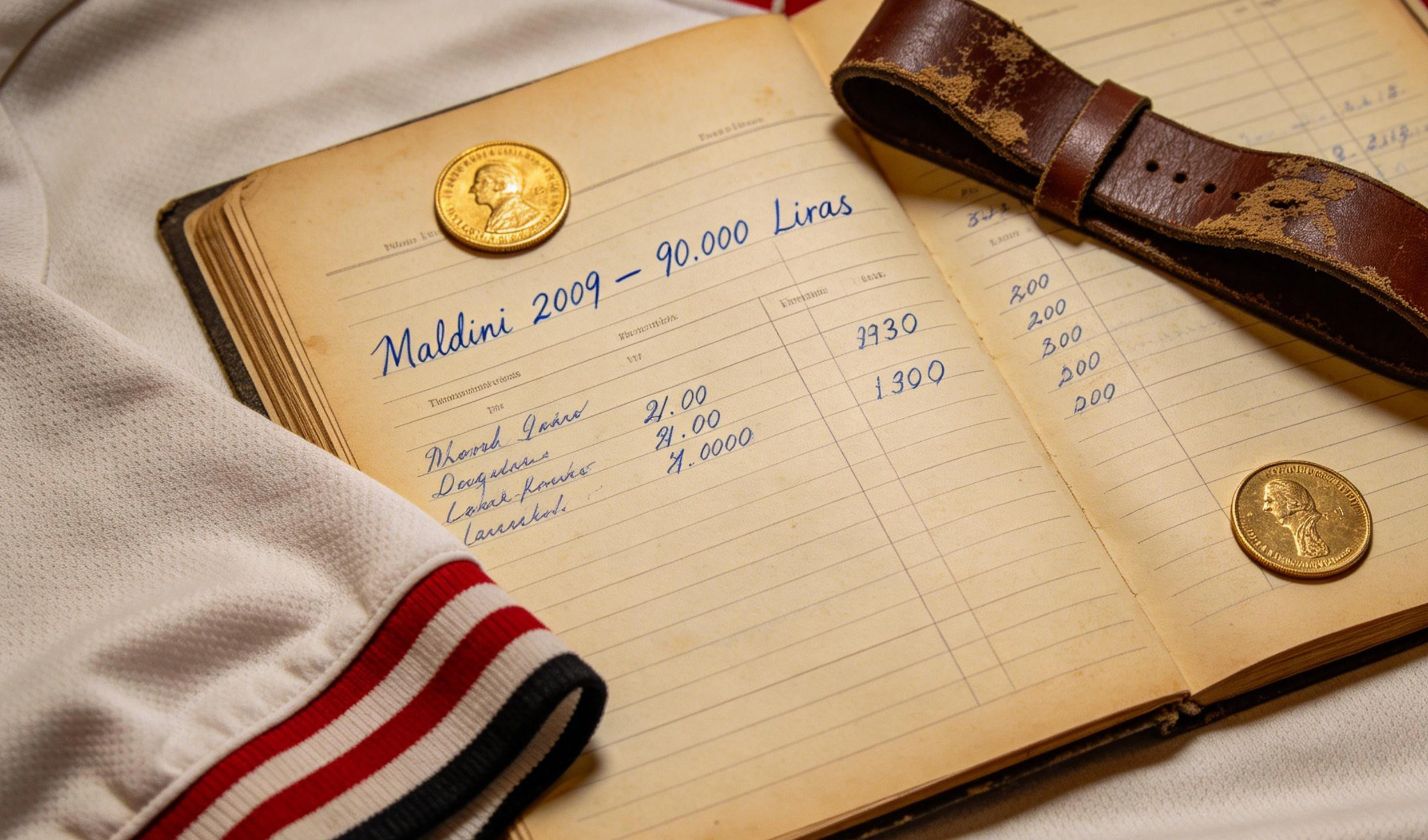 Antiguo cuaderno manuscrito con fechas y precios de camisetas de fútbol, símbolo del coleccionismo