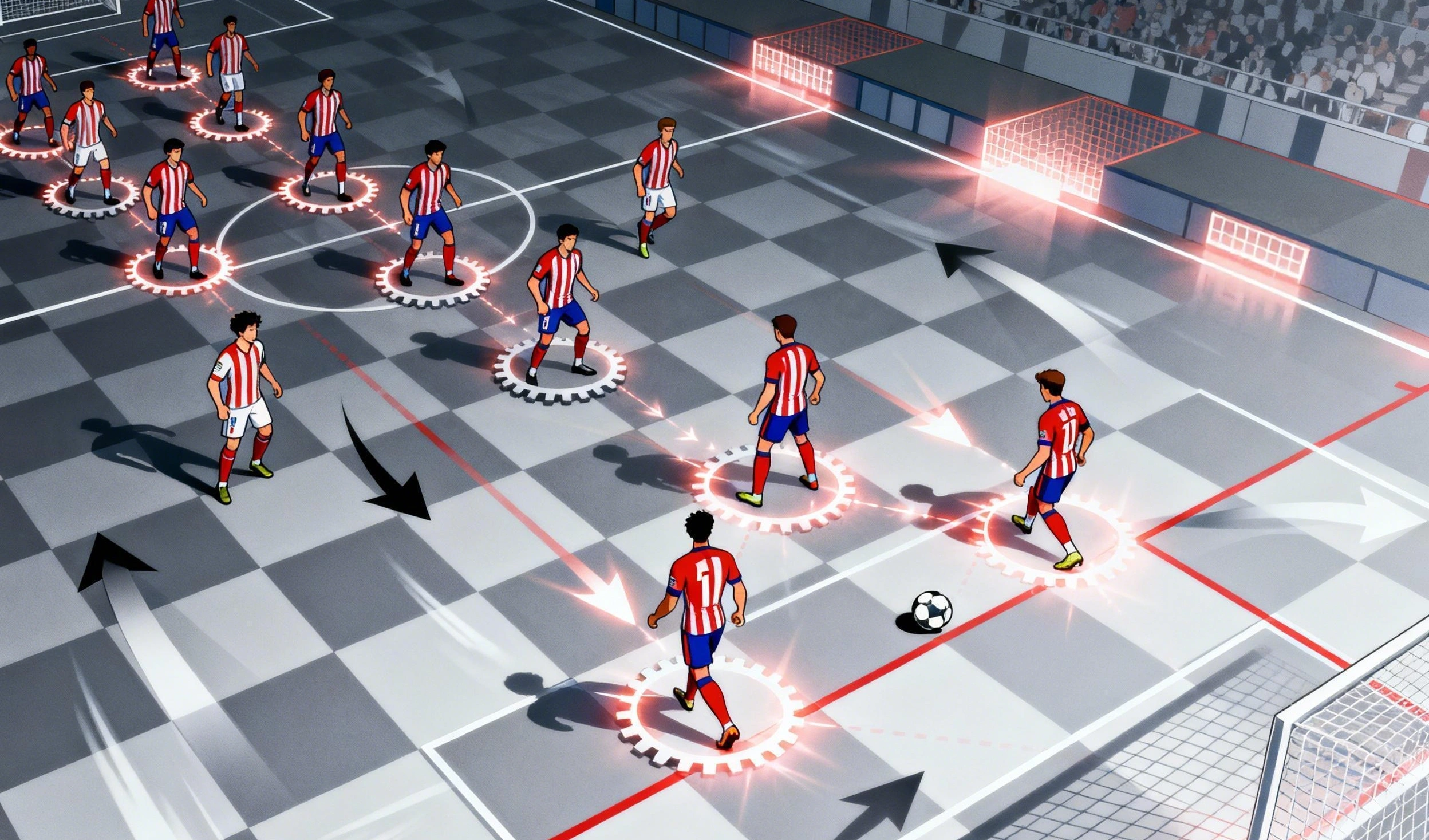 jugadores del Atlético presionando tácticamente
