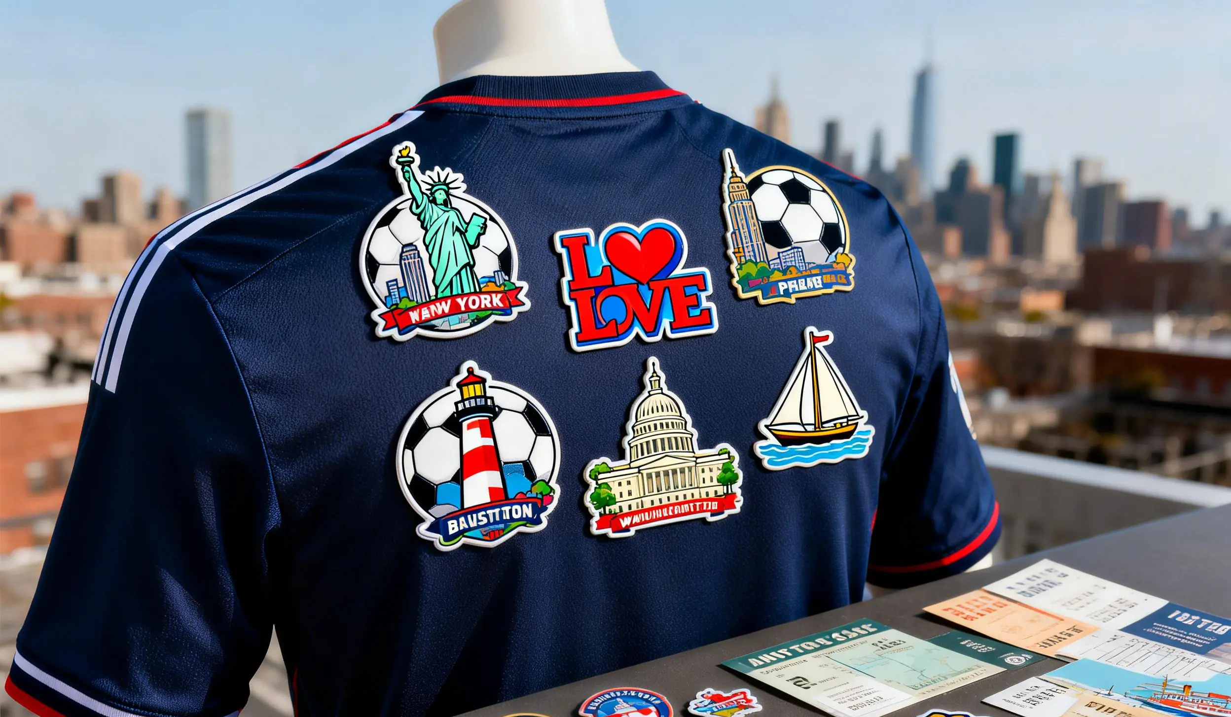 La camiseta está cubierta de los pins exclusivos de las cinco ciudades.