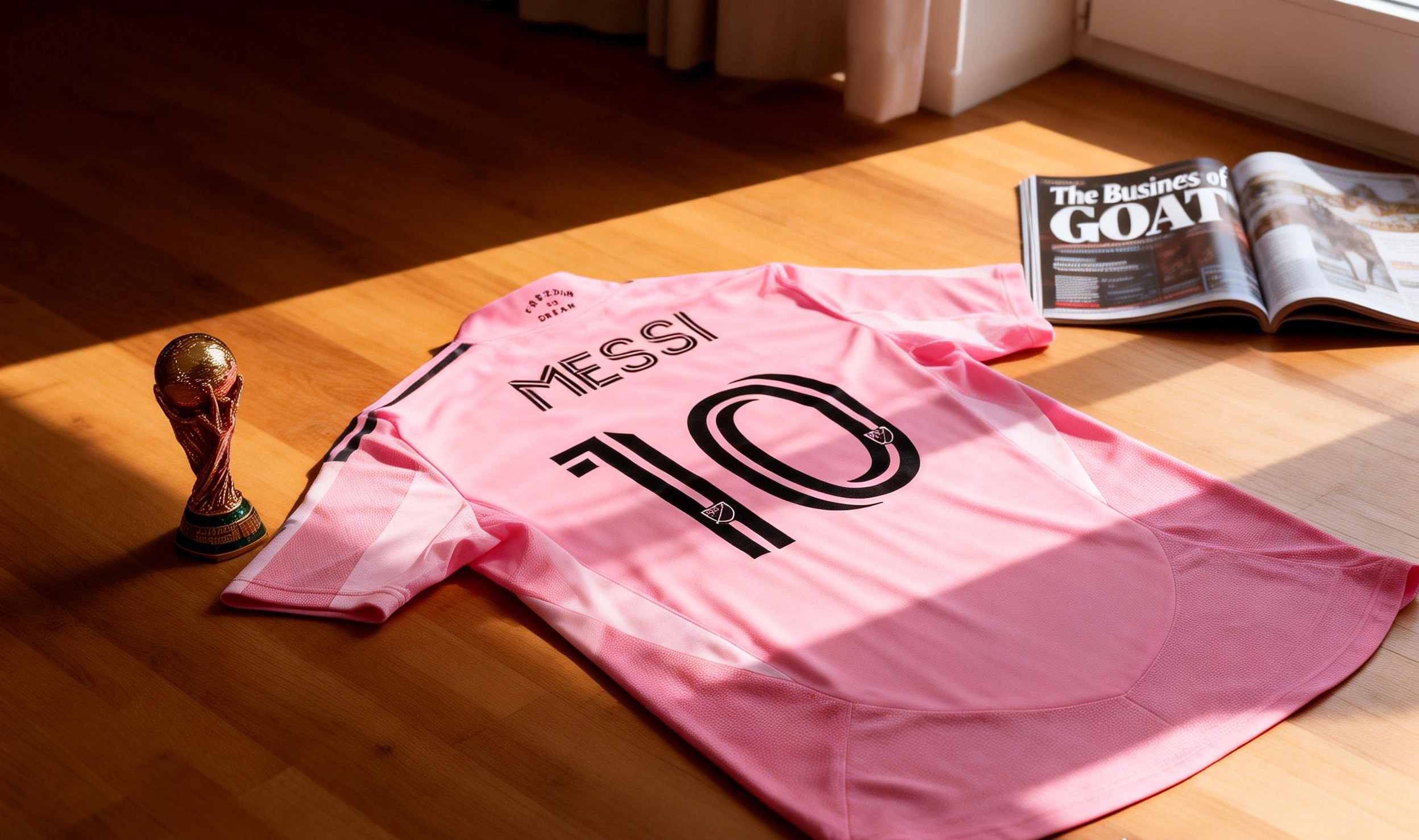 Nueva camiseta del Inter Miami de Messi 2025/26 sobre madera