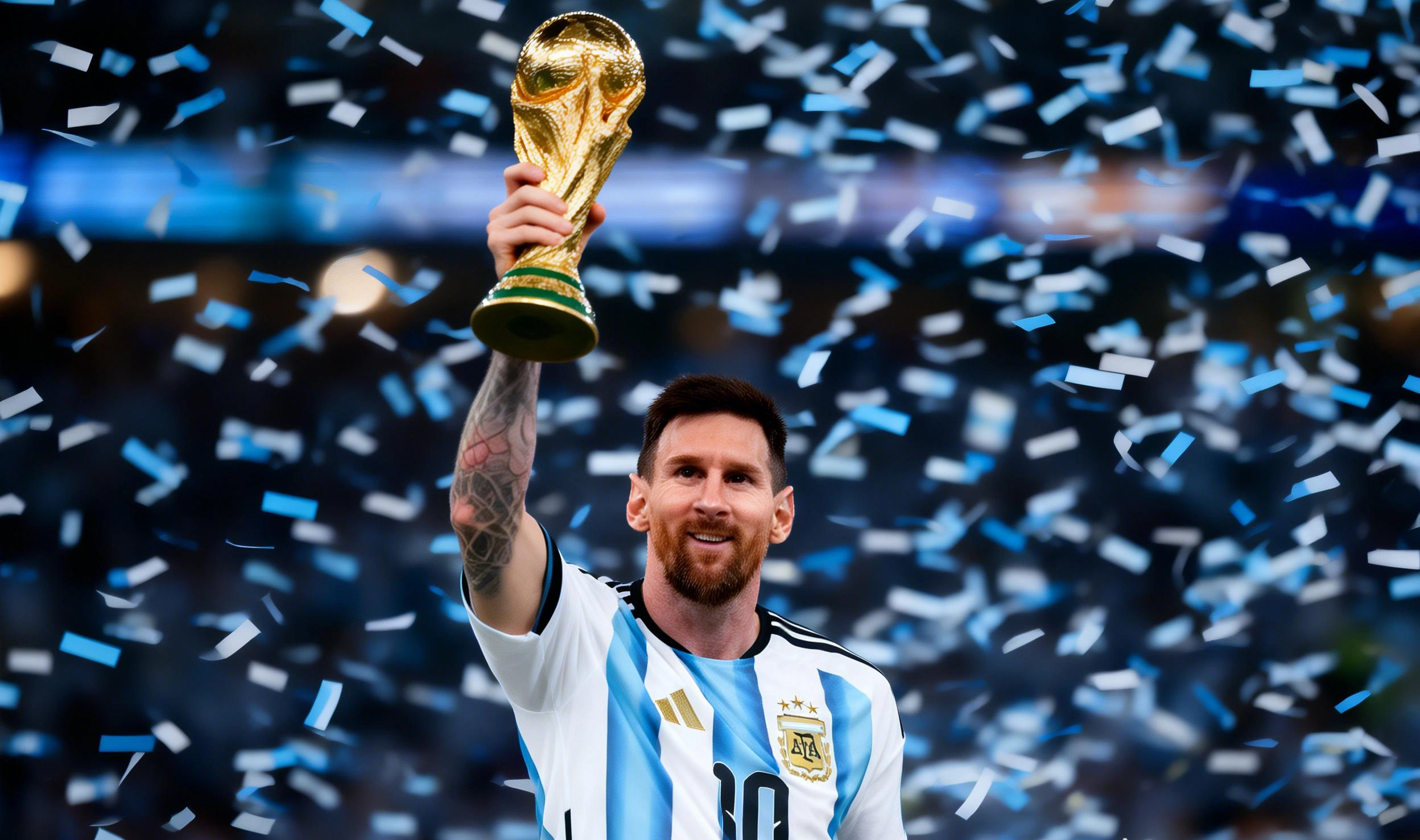 Lionel Messi levantando la Copa del Mundo con la camiseta de Argentina