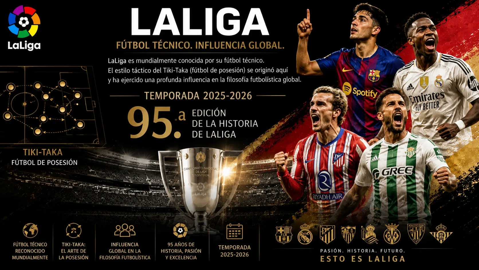 La Liga es conocida por su fútbol de técnica Tiki-Taka.