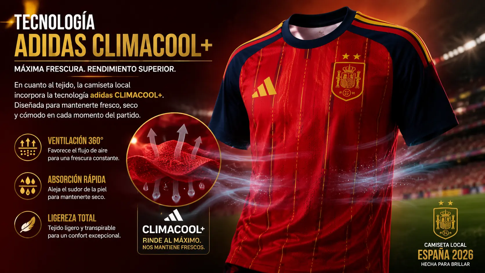 Camiseta España Home Mundial 2026 con dos estrellas.
