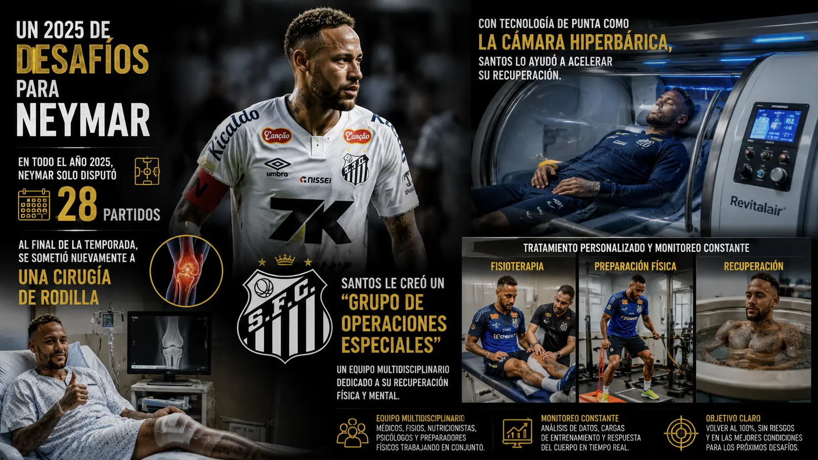 El Santos FC creó un 'Grupo de Acción Especial' y utilizó cámaras hiperbáricas para acelerar la recuperación de Neymar.