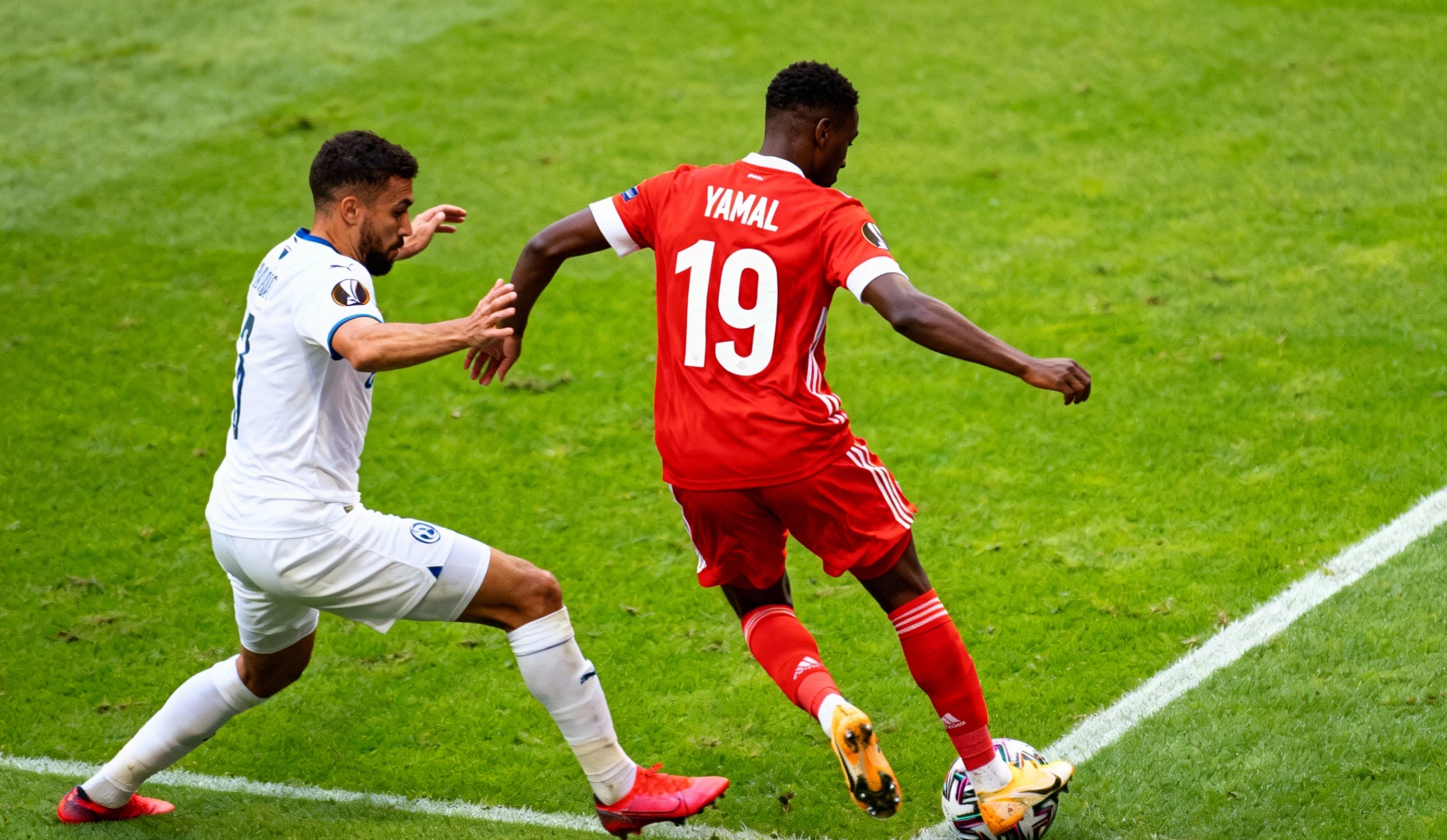 Lamine Yamal en acción durante un partido de la selección española
