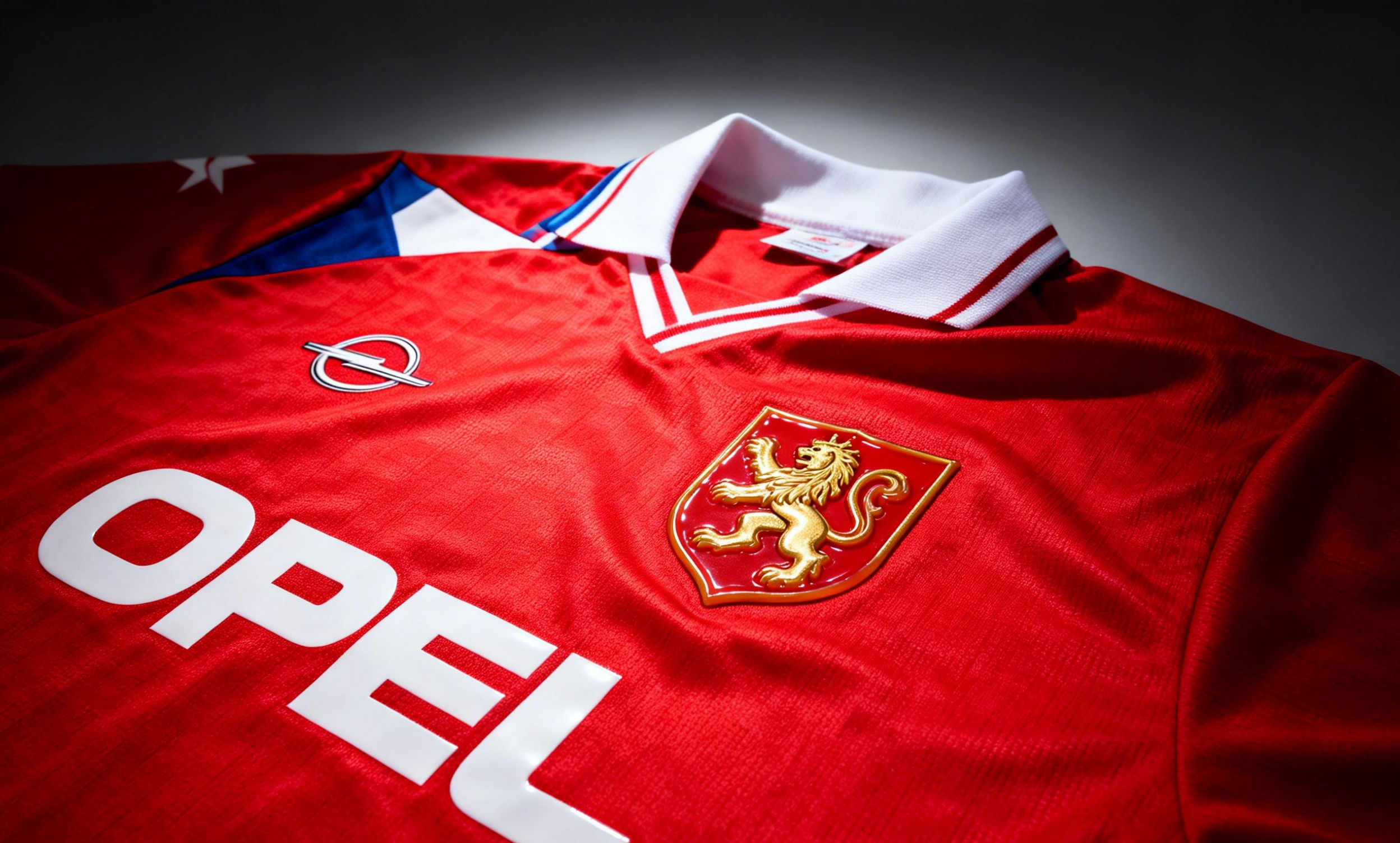 Camiseta de la República Checa de 1996, de poliéster, con el león bicéfalo y patrocinio OPEL