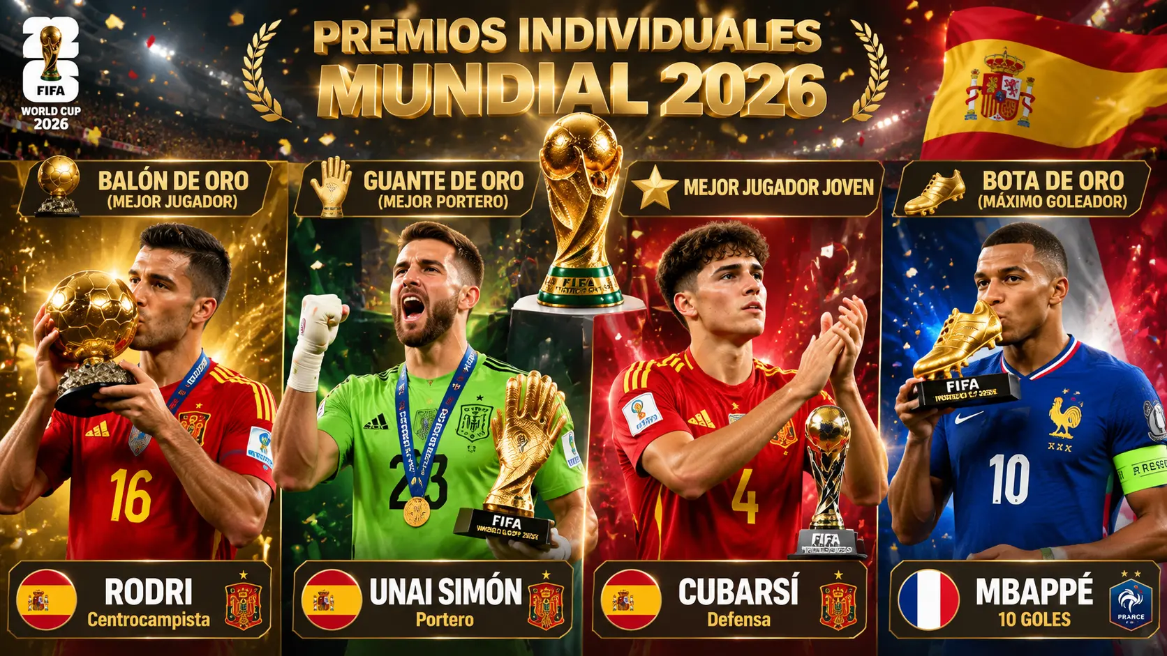 Ganadores del Balón de Oro, Guante de Oro y Bota de Oro.