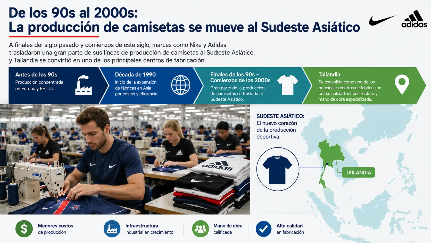 El origen histórico de la versión tailandesa se remonta a las fábricas subcontratadas en Tailandia.