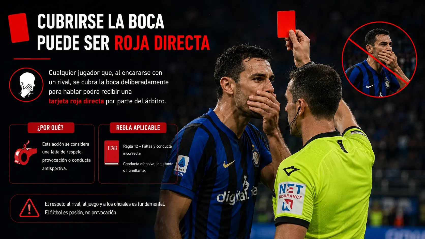 Taparse la boca adrede al encarar a un rival puede suponer roja directa.