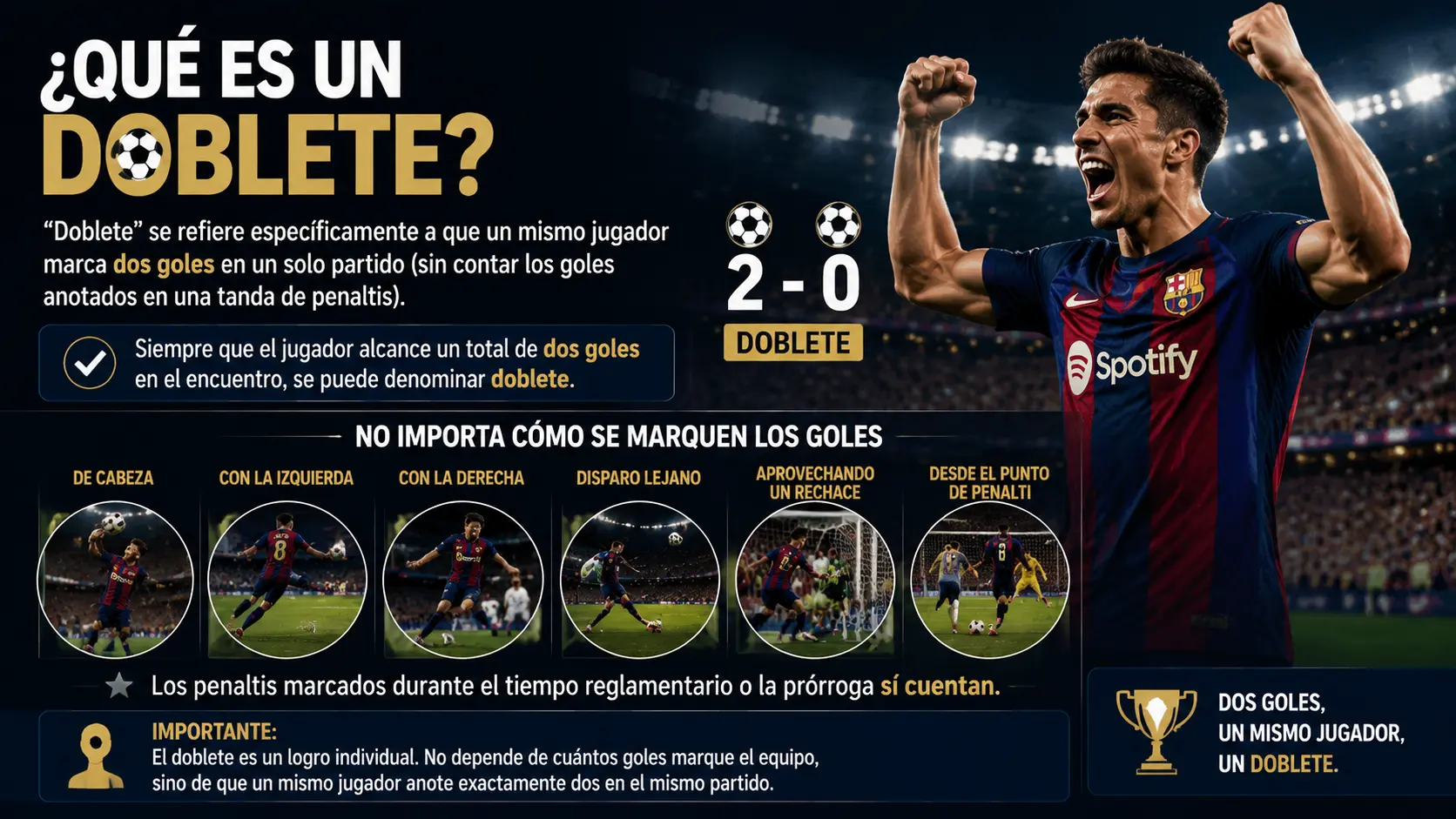 La definición exacta de doblete es cuando un jugador marca dos goles en un mismo partido.