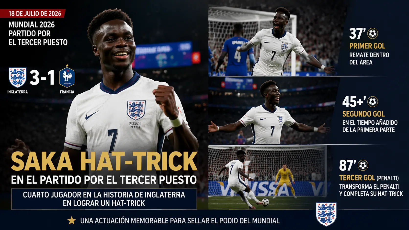 El hat-trick de Saka en el Mundial 2026.