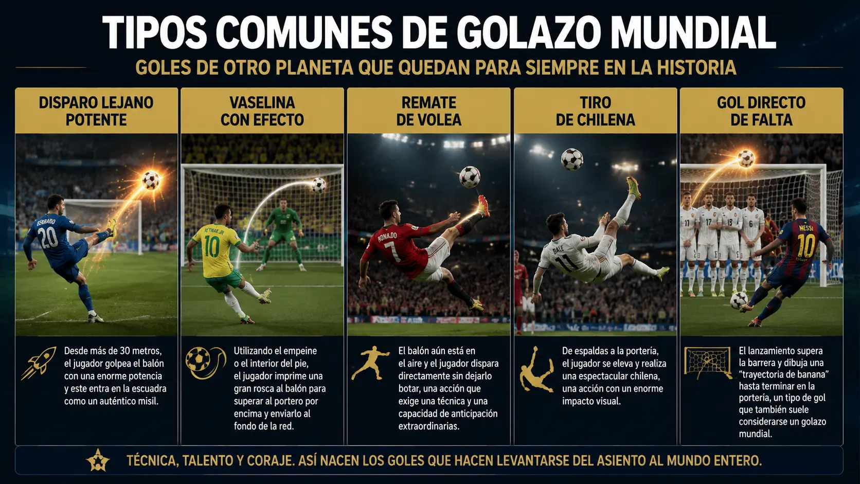 Tipos comunes de golazo mundial.