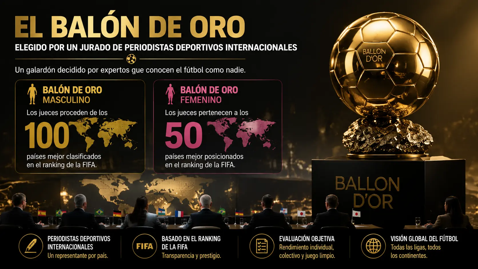El Balón de Oro es elegido por un jurado compuesto por periodistas deportivos internacionales.