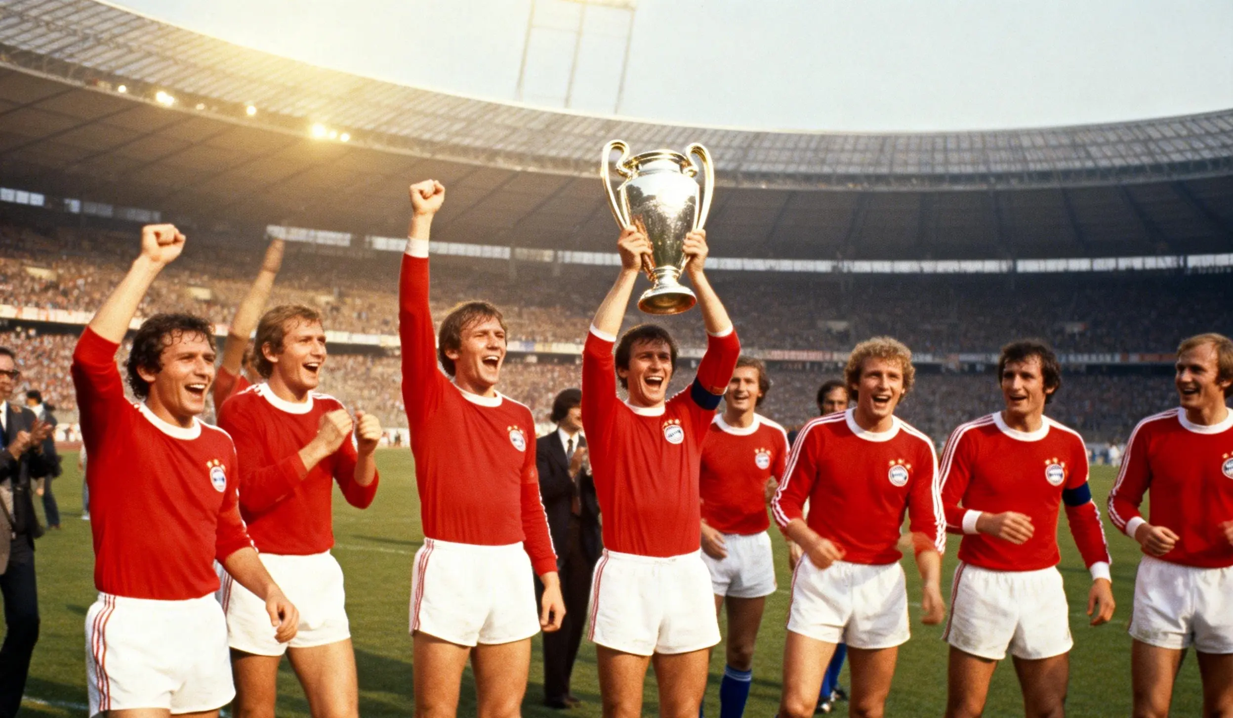 Bayern 1974 levantando la Copa de Europa histórica retro.