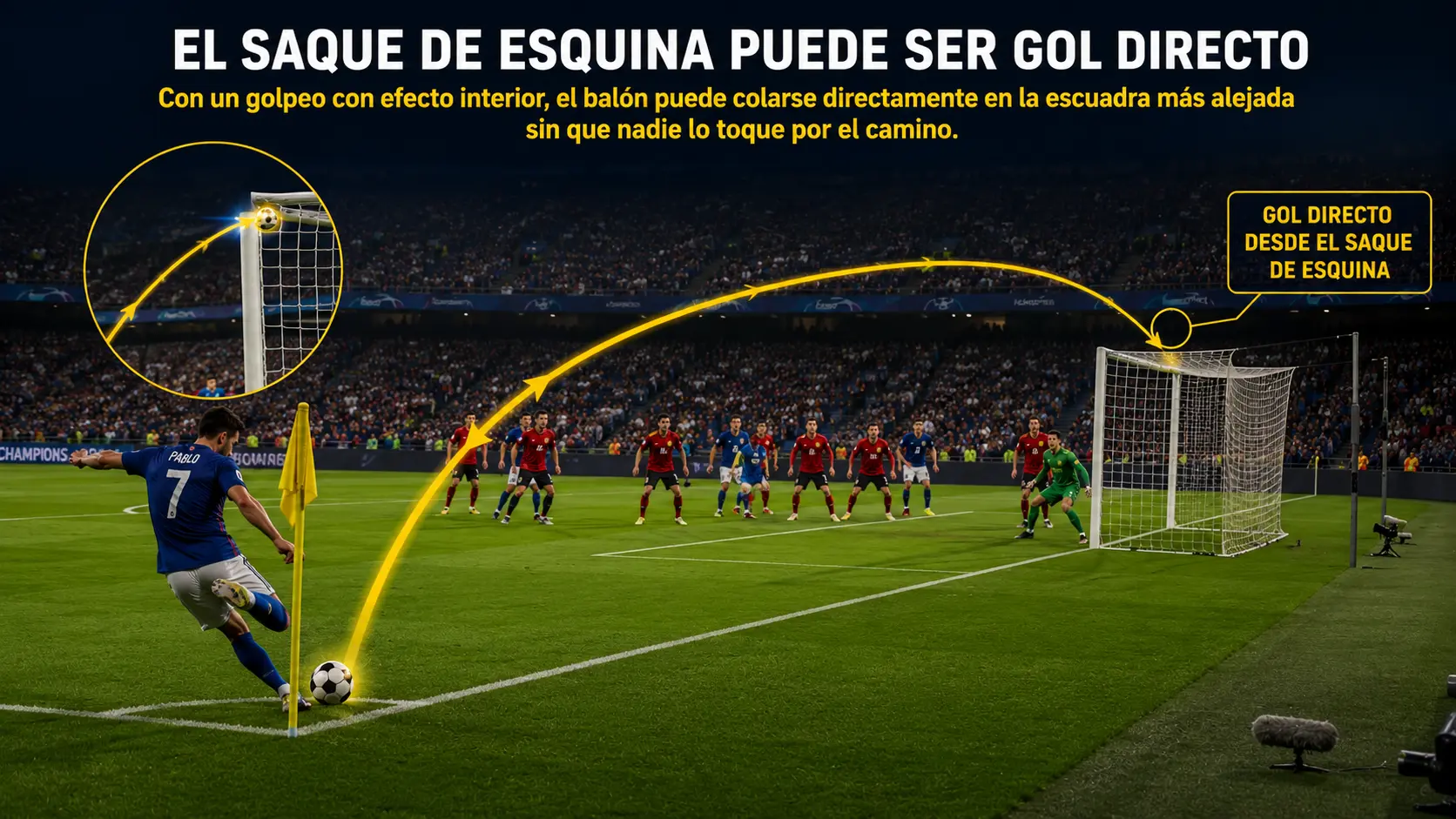 Escenario de gol directo desde el saque de esquina.
