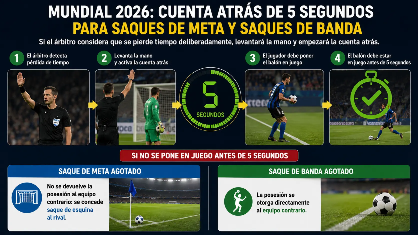 Reglas relativas al saque de meta y al saque de banda en la Copa Mundial de 2026.