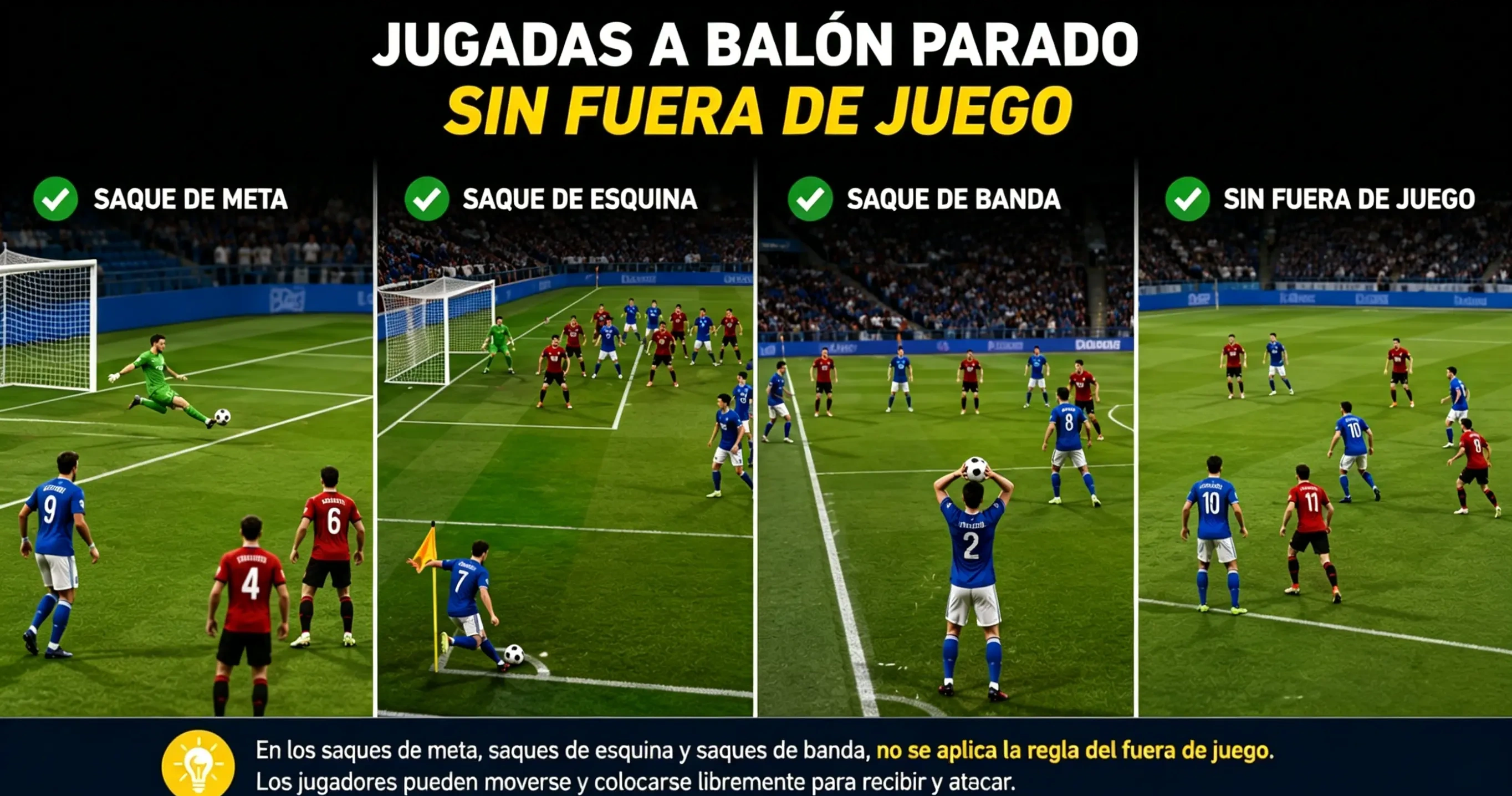 No hay fuera de juego en saques de meta, esquina o banda.