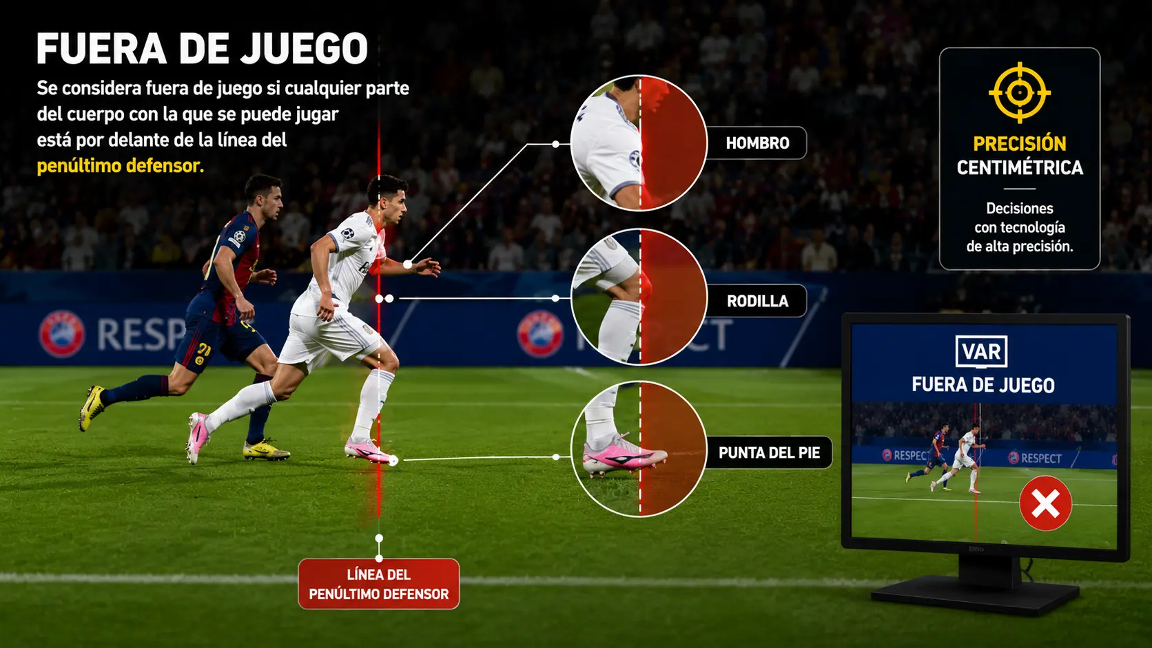 Unos centímetros de adelanto pueden anular un gol.
