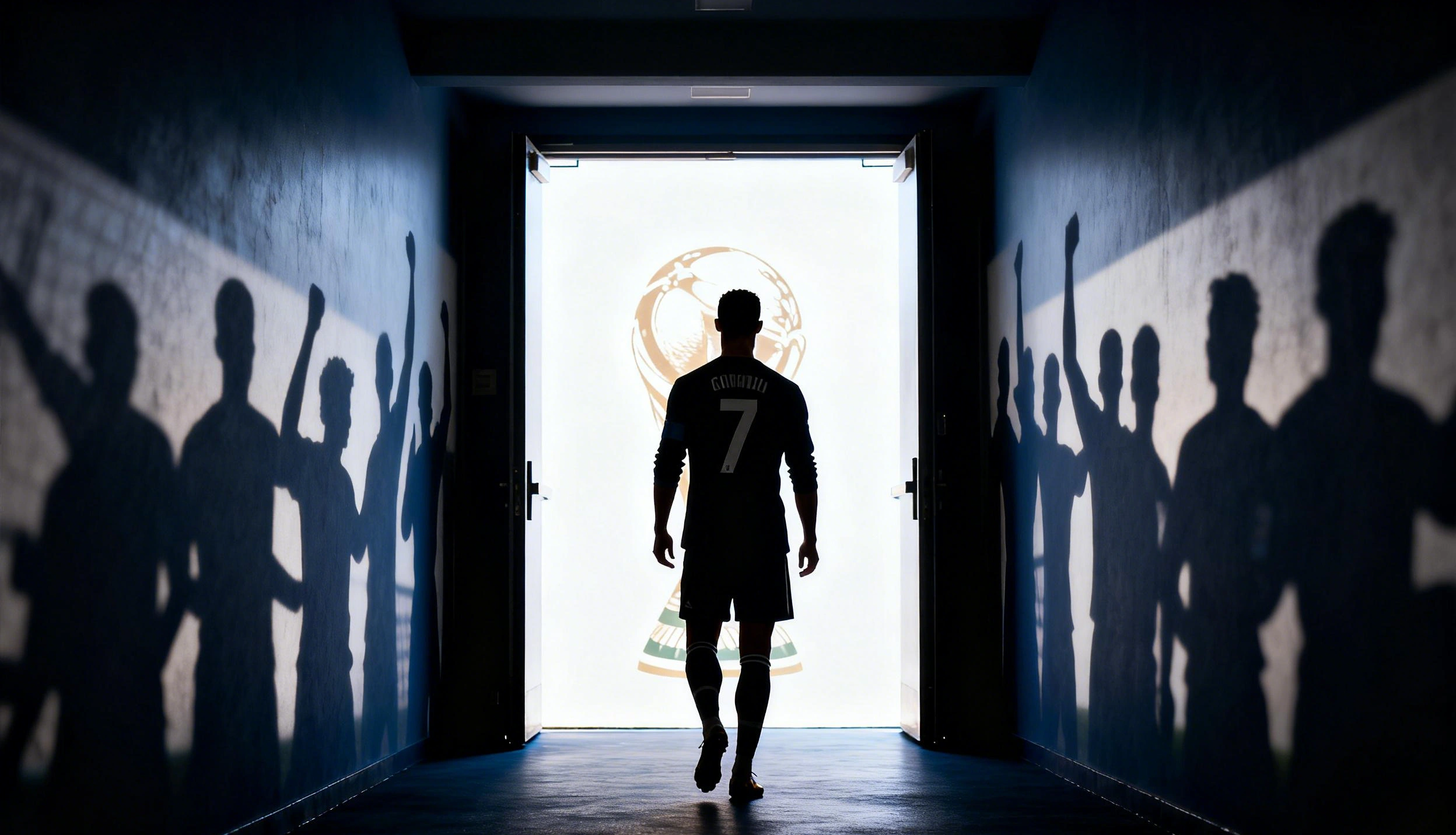 Silueta de Cristiano Ronaldo caminando hacia el campo