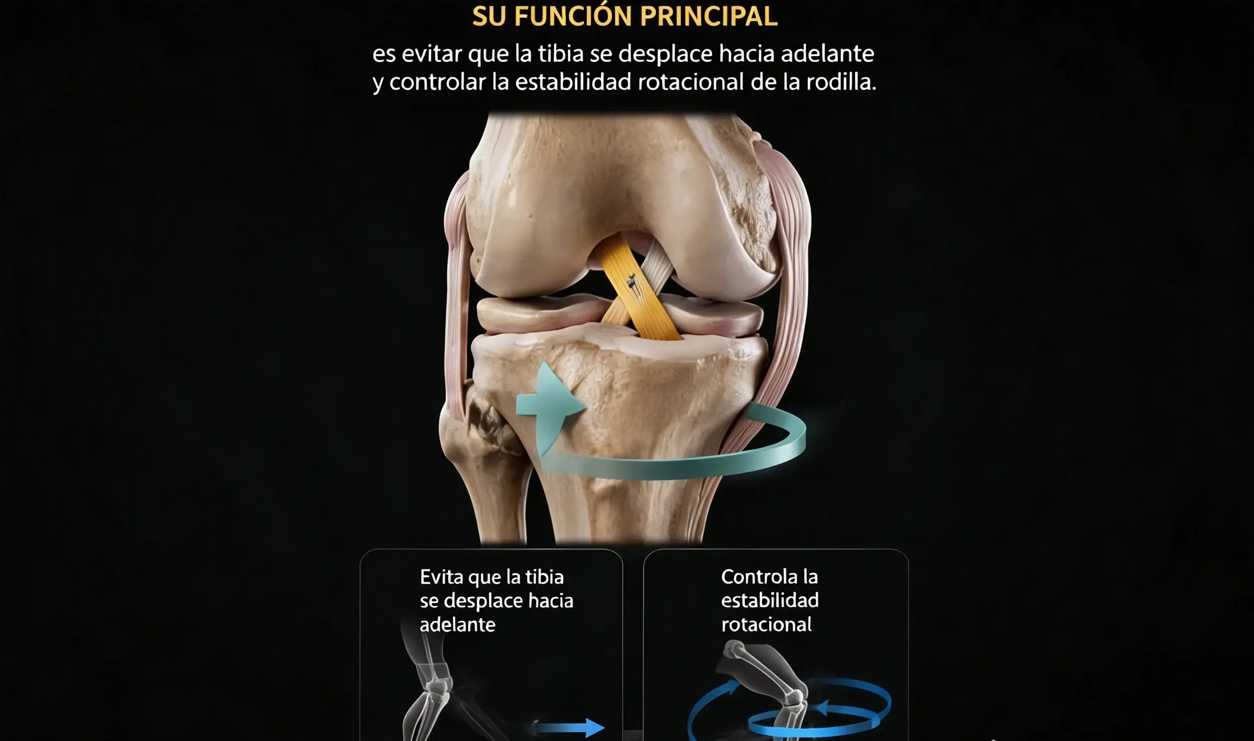 El ligamento cruzado anterior evita que la tibia se desplace hacia adelante.