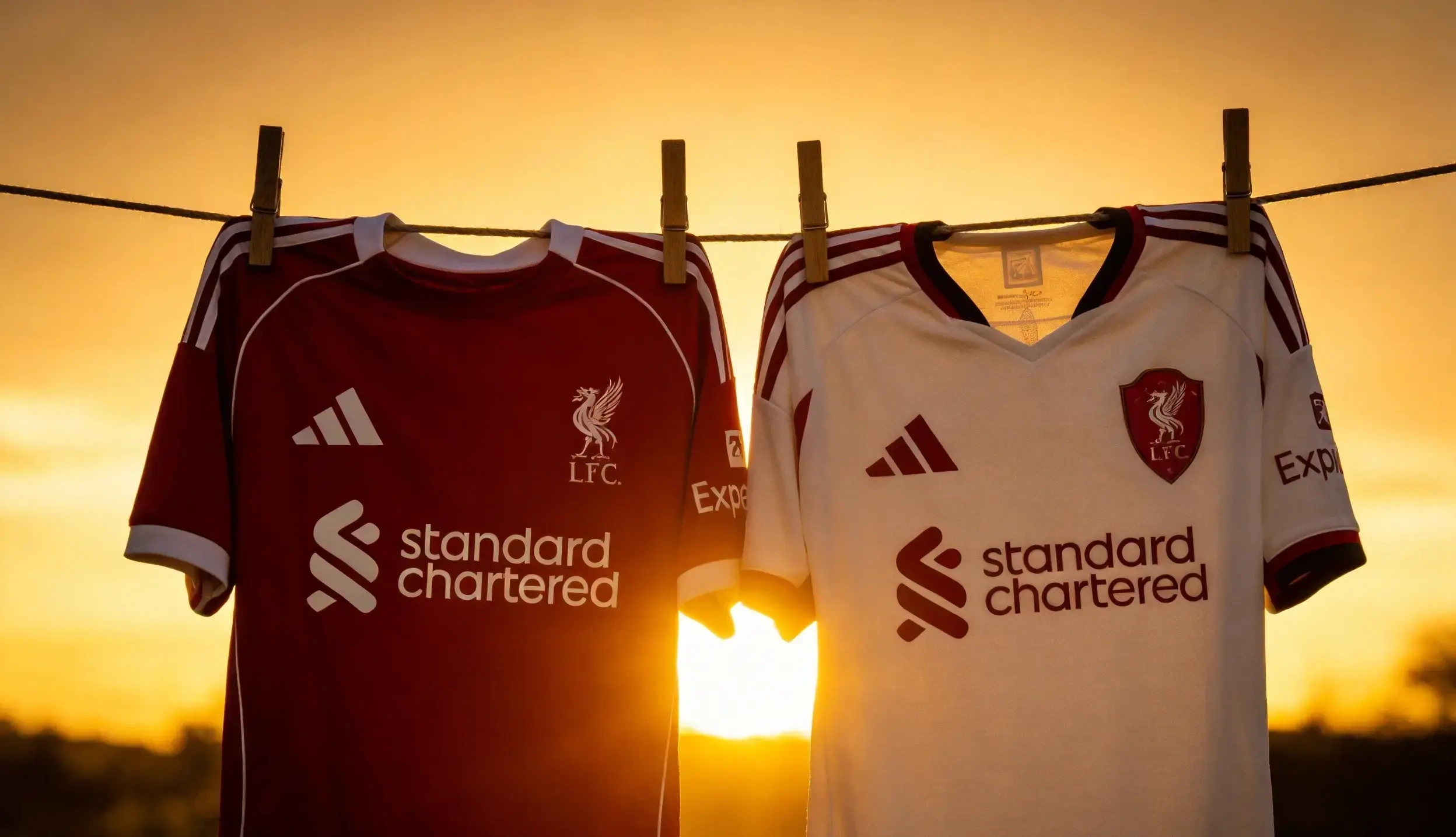 Las camisetas de local y visitante del Liverpool de la temporada 2025-2026.