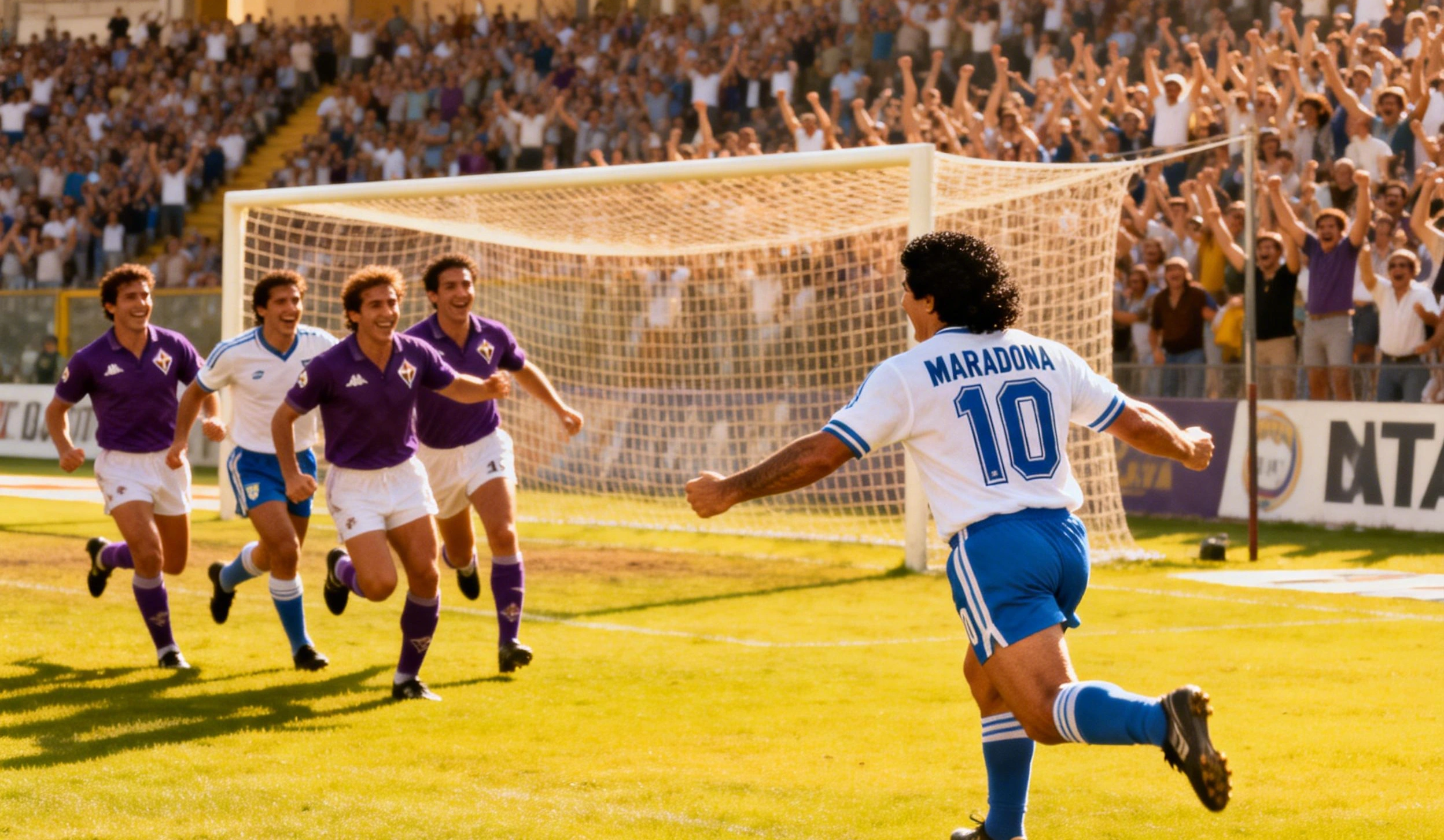 Diego Maradona celebrando un gol para el Nápoles