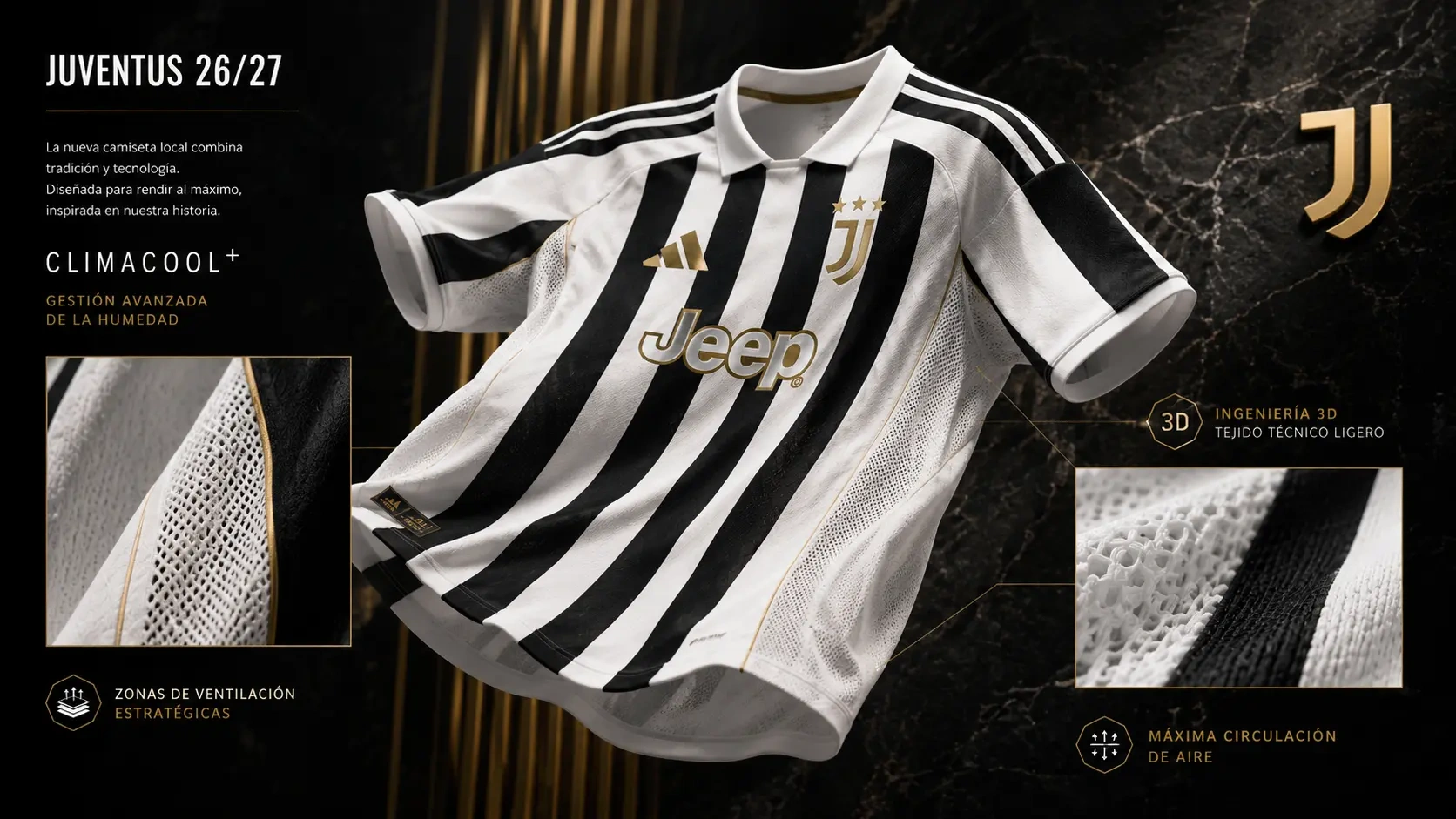 La camiseta de la Juventus 26/27 incorpora la tecnología adidas CLIMACOOL+.