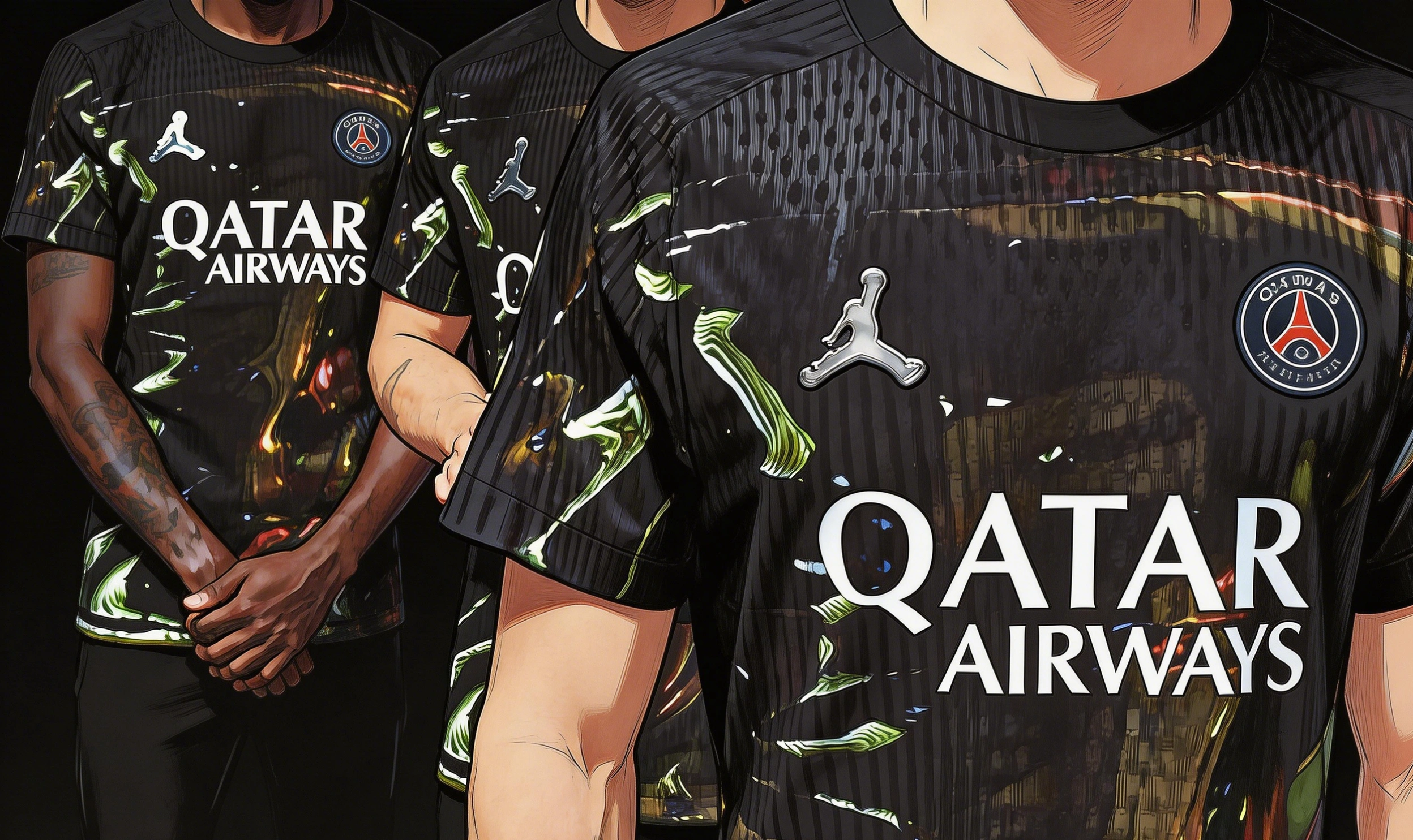 Paris Saint-Germain Jordan Brand Night Edition 2025-26 camiseta con estampado integral y acabado cromado, vista frontal
