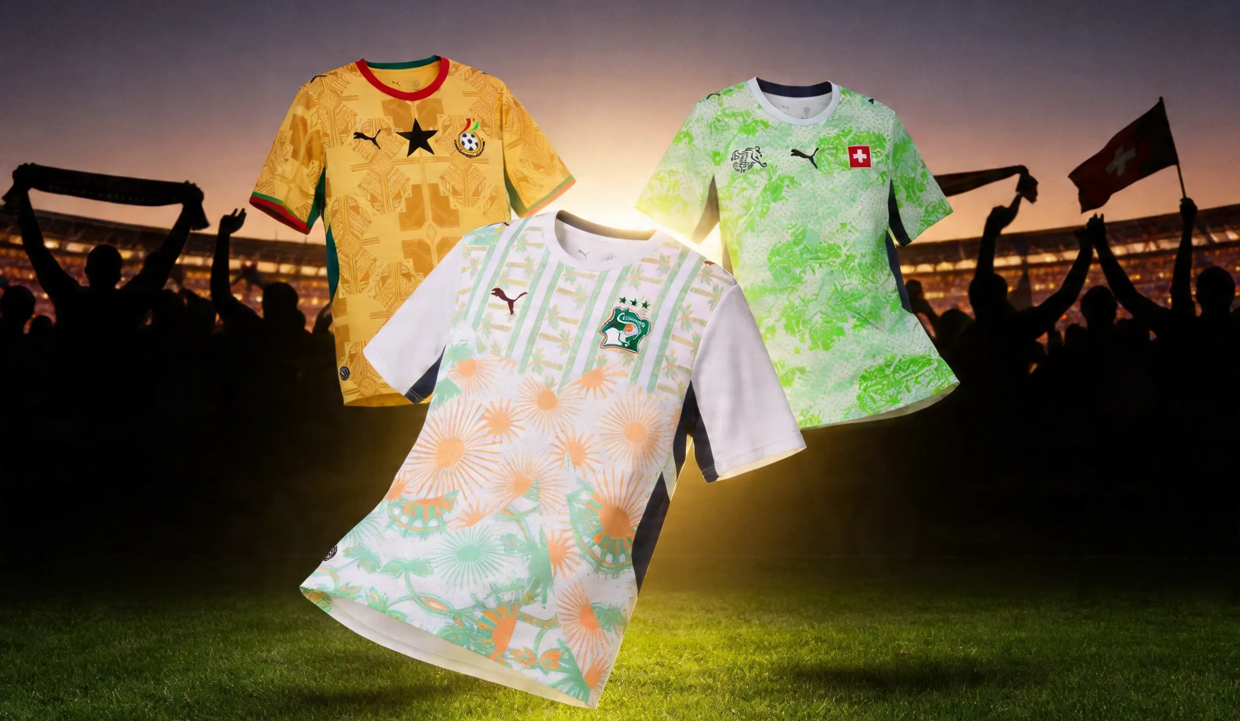 Camisetas visitantes de Suiza, Costa de Marfil y Ghana – Mundial 2026.